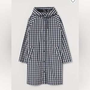 ISO H&M blue check gingham raincoat XS-S